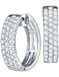 1.94 cttw 10k White Gold Diamond Bridal Huggie Hoop Earrings (Real Diamonds: 1.94 cttw)