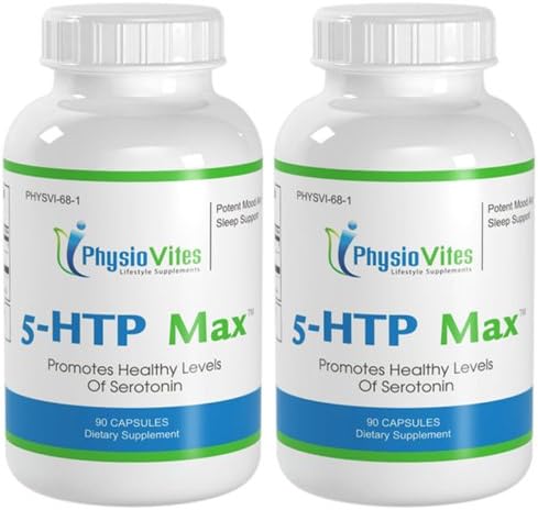 5-HTP Max Healthy Levels Of Serotonin Potent Mood Support PhysioVites 5-HTP Max 180 Capsules 2 Bottles