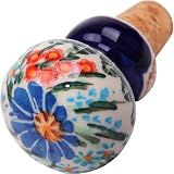 Polish Pottery Ceramika Boleslawiec 0804/169 Royal Blue Patterns with Blue Daisy and Orange Phlox Motif Wine Stopper, 2-3/4-Inch by 1-1/2-Inch