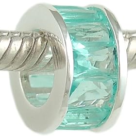 Princess Cut Aqua Colored CZ 925 Sterling Silver Bead fits European Charm Bracelet