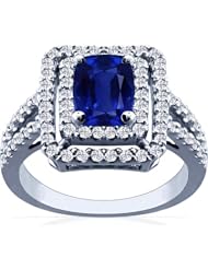 14K White Gold Cushion Cut Blue Sapphire Ring With Sidestones (GIA Certificate)