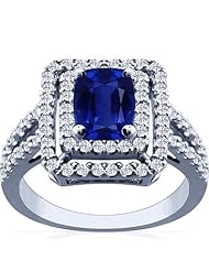 18K White Gold Cushion Cut Blue Sapphire Ring With Sidestones (GIA Certificate)