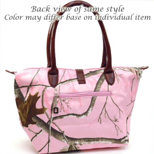Designer Inspired Realtree ® Camouflage Tote Handbag With Twist Lock Accent Camouflage/Pink