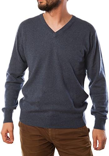 Dunedin 100% Cashmere Men's Single V Neck Plain Jumper Denim (S)