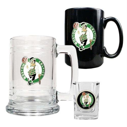 NBA Boston Celtics 15-Ounce Tankard, 15-Ounce Ceramic Mug & 2-Ounce Shot Glass Set - Primary Logo