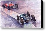 Ferrari 158 vs Brabham Climax German GP 1964 Canvas Print / Canvas Art - Artist Yuriy Shevchuk