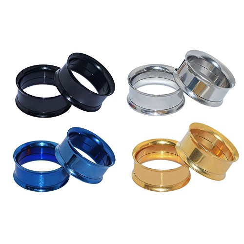 D&M Jewelry 4 Pairs Stainless Steel Screw Expander Flesh Tunnels Body Piercing Gauges 8g-1