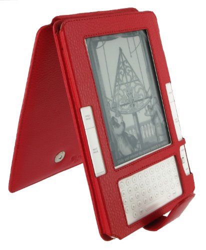 Red Full Genuine Leather Flip Case for Amazon Kinde 2 (Old Version) E-Reader Reading Device (Kindle NOT Included)
