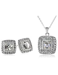 Sterling Silver and Swarovski Crystal Stud Earrings and 18" Pendant Necklace Jewelry Set