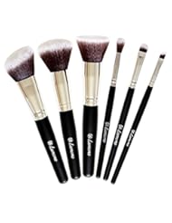 Beauty: Travel Makeup Brush Set - Professional Kit with 6 Essential Face and Eye Makeup Brushes - Kabuki Eyeshadow Powder Foundation Blush - Synthetic Bristles of Premium Quality for Airbrushed Finish - Available in White and Black - Lamora Beauty