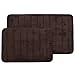 Bedford Home Set of 2 Microfiber Memory Foam Bath Mats – Plush Bathroom Rugs with Nonslip Back and Quick Drying Striped Pattern Top (Brown)