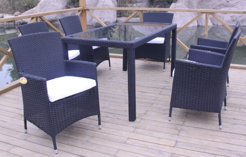 Ambientehome 63458AM 7-teilige Sitzgruppe, Essgruppe Ledo Gartenmöbel Polyrattanmöbel, schwarz Ambientehome 63458AM 7-teilige Sitzgruppe, Essgruppe Ledo Gartenmöbel Polyrattanmöbel, schwarz