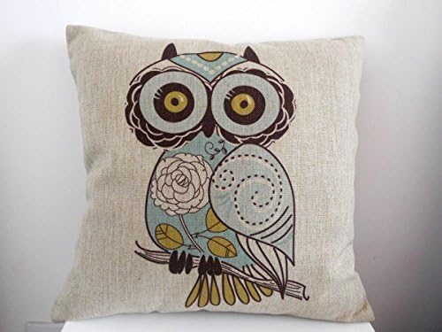 Shopping With Happiness Decorbox Cotton Linen Square Decorative Throw Pillow Case Cushion Cover Cartoon Green Cute Cartoon Owl 18"X18