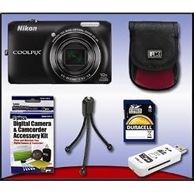 Nikon Coolpix S6300 Digital Camera BLACK + 4GB Accessory Kit (4GB SD Card, Case, Tripod, Card Reader, Cleaning Kit)