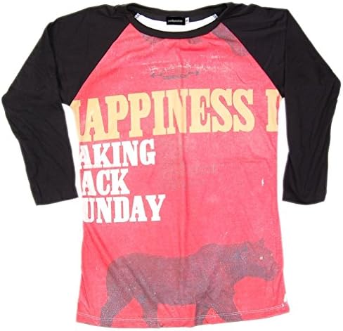 Punkpassion Women's Taking Back Sunday Happiness Is White Baseball Raglan T-Shirt Large
