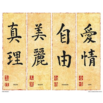 Cover image : (16x20) Chinese Writing (Truth, Beauty, Freedom, Love) Art Poster Print