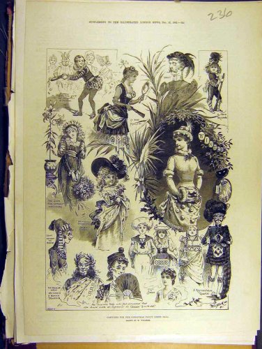 1882 COSTUMES CHRISTMAS FANCY DRESS BALL OLD PRINT