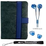 Amazon Kindle 2 Gray/Blue Faux Canvas e-Book Reader Carrying Case Cover Melrose Series + Indlues a 4-Inch Determination Hand Strap + Hi-Fi Noise-Reducing Ear Buds Earphone set