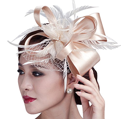 Aniwon Netting Fascinator Bridal Hair Clip Feather Headpieces Wedding Headwear