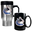 Vancouver Canucks NHL Stainless Steel Travel Mug & Black Ceramic Mug Set - Primary Logo by Great American Products