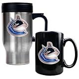 Vancouver Canucks NHL Stainless Steel Travel Mug & Black Ceramic Mug Set - Primary Logo