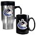 Vancouver Canucks NHL Stainless Steel Travel Mug & Black Ceramic Mug Set - Primary Logo