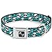 Buckle-Down Seatbelt Buckle Dog Collar - Multi Panda w/Sunglasses Stripe Turquoise/Black - 1.5