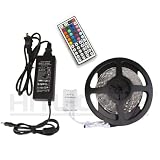 HitLights Lighting Strip RGB Color Changing 150 SMD LED Plug-and-Play Kit With 44 Key Remote and Transformer, 5 Meter or 16 Feet