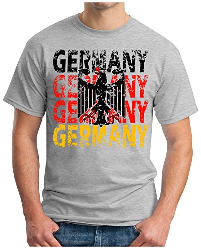 OM3 – GERMANY – T-Shirt DEUTSCHLAND EM 2016 FRANKREICH FRANCE FUSSBALL FANSHIRT SOCCER CUP SPORT TRIKOT EUROPAMEISTER, XXL, grau meliert
