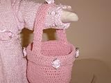 Eb82pk, Hand Crocheted Pink Gimp Basket Trimmed with Carnations