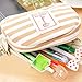 KINGSO Stripe Pencil Case Pouch Purse Cosmetic Makeup Bag Storage Student Stationery Zipper Wallet,Beige