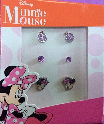 Disney Minnie Mickey Mouse Stud Earring Set Purple Pink Ladybugs