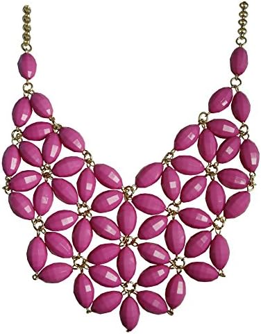 Honeycomb Beaded Bib Necklace, Chunky Statement Jewelry (Berry)