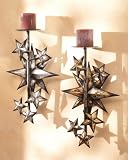 Set of 2 Star on Star Wall Candle Holder Sconces Antique Silver & Gold w/ Black Accents