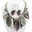 Tri Tone Large Leaf Necklace and Earrings Set