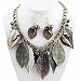Tri Tone Large Leaf Necklace and Earrings Set