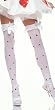 Opaque Thigh Highs With Heart Print And Ruffle Top With Satin Bow