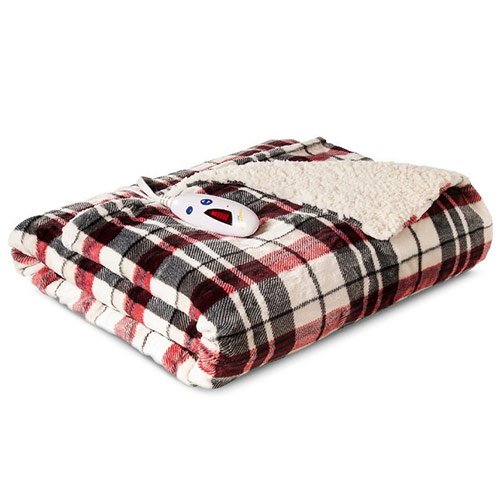 Biddeford BlanketsSherpa Electric Heated Blanket with Digital Controller, Throw, Linen Plaid
