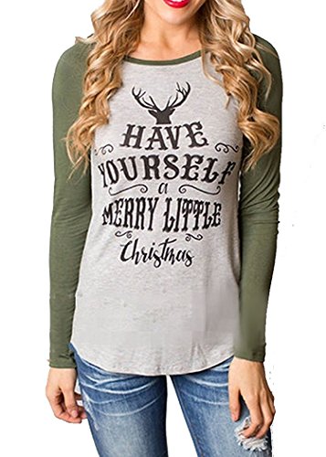 OURS Women Long Sleeve Christmas Reindeer Printed Sweatshirt Blouse T-shirt Tops...