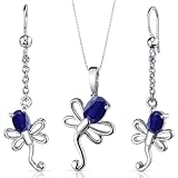 Dragonfly Design 2.00 carats Oval Cut Sterling Silver with Rhodium Finish Sapphire Pendant Earrings Set