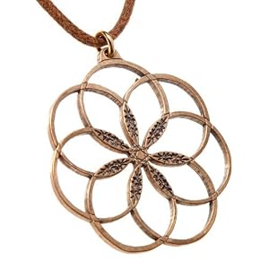 7 Rings of Peace peace bronze Pendant Necklace on adjustable natural fiber cord
