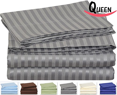 Queen Striped Bed-Sheet-Set- Brushed Velvety Microfiber -Luxurious, Comfortable, Breathable, Soft - Extremely Durable-Wrinkle, Fade - Stain Resistant- Hotel Quality by Utopia Bedding (Queen, Grey)