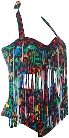 Starepe Women's Plus Size Tassel Top High Waist Padded Bikini Fringe Bikini