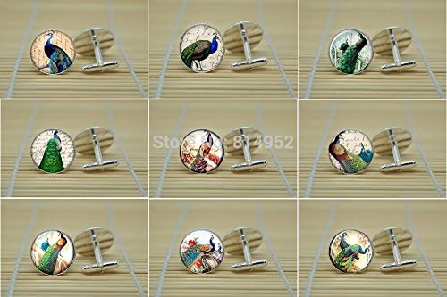 Pretty Lee (U Pick ) 9 Styles Peacock Jewelry Peacock Cufflinks In Silver Glass Cabochon Cuff Links C2218