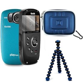 Kodak PlaySport (Zx5) HD Waterproof Pocket Video Camera (Black , Aqua , Red) (2nd Generation) NEWEST MODEL Accessories Kit: (Blue) Protective Camera Case + (Black Grey) Compatible ZX5 Kodak Tripod with Flexible Grip Legs + Compatible ZX5 Kodak PlaySport Screen Protector + Live * Laugh * Love VG Wris