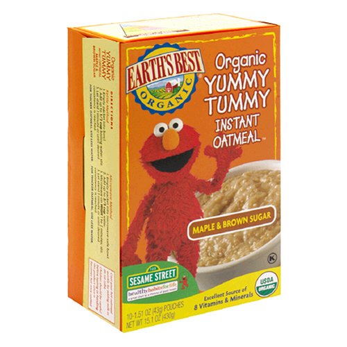 Earth's Best Organic Yummy Tummy Instant Oatmeal, Maple & Brown Sugar, 10-Count Boxes (Pack of 6)