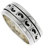 3/8 (8 mm) Sterling Silver Foot Print Spinner Ring