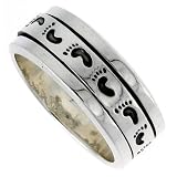 Sterling Silver 3/8" (10 mm) Foot Print Spinner Ring size 8