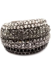 Glamorous Dome Style Cocktail Fashion Statement Ring with Black, Gray and Clear Crystals - Stretch Band