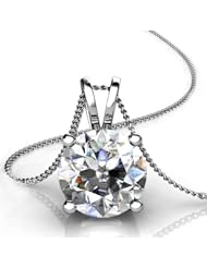 Platinum 4 Prong 2ctw Round Diamond Solitaire Pendant on 18 Cable Chain through V shaped bail 2 CTW
